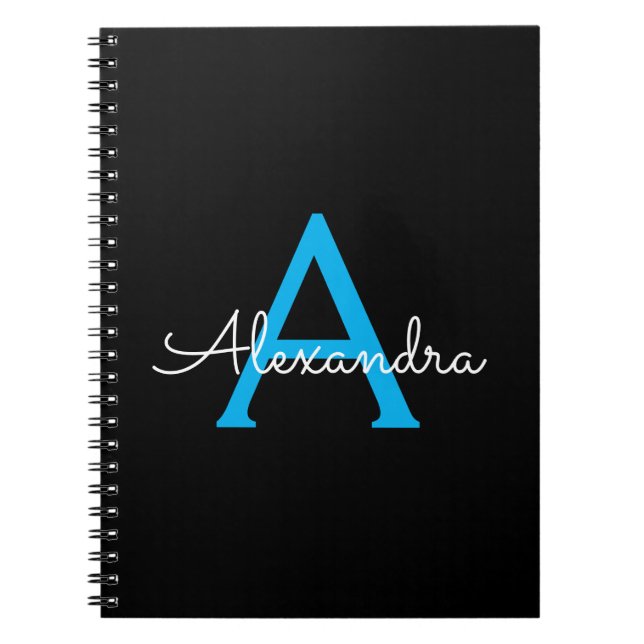 Cuaderno Nombra de monograma de guión azul negro (Frente)