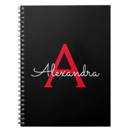 Cuaderno Nombra de monograma de guión negro rojo