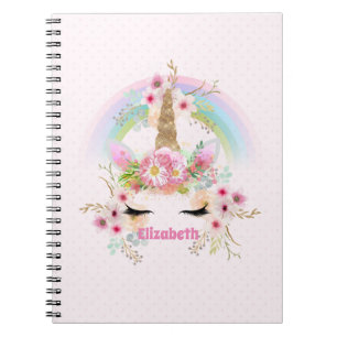 Cuaderno Nombran regalo de floral de unicornio rosa y Bonit