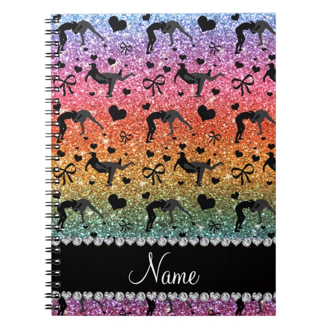 Cuaderno Nombrar arcoíris brillantes purpurinas de lucha li (Frente)