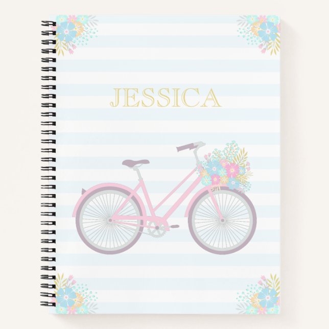 Cuaderno Nombrar Bicycle Cute Pastel Hipster Notebook (Anverso)