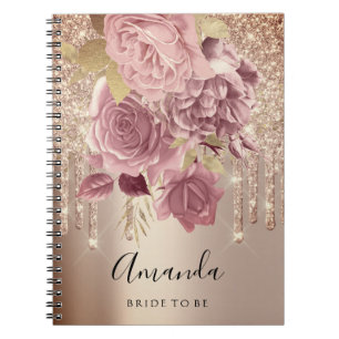Cuaderno Nombrar ducha de novia goteo rosas rosadas Rosa