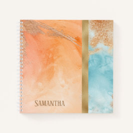 Cuaderno Nombre abstracto de color de agua turquesa Naranja