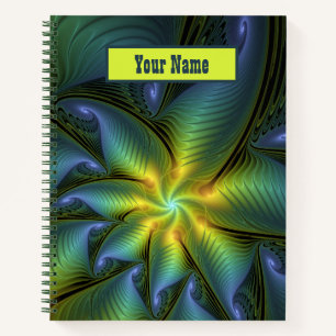Cuaderno Nombre abstracto de estrella brillante azul verde