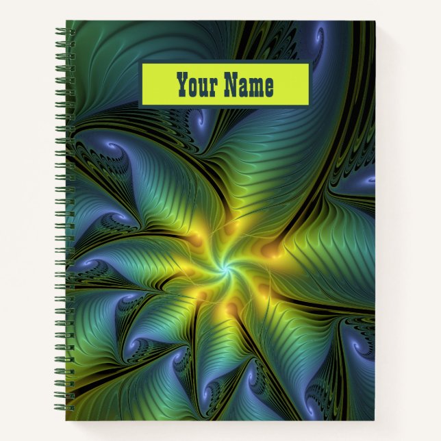Cuaderno Nombre abstracto de estrella brillante azul verde  (Anverso)