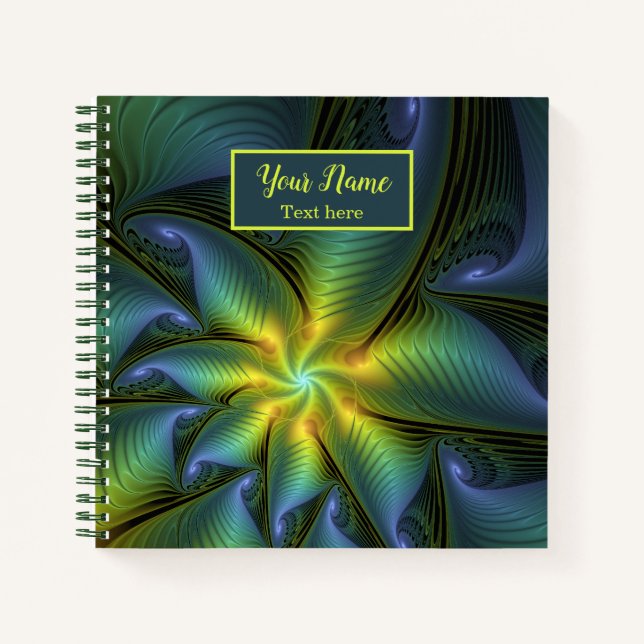 Cuaderno Nombre abstracto de estrella brillante azul verde  (Anverso)