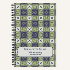 Cuaderno Nombre acuarela Resumen cuadrado azul geométrico