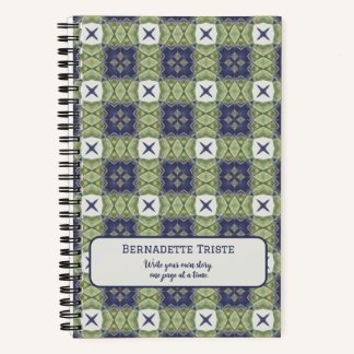 Cuaderno Nombre acuarela Resumen cuadrado azul geométrico