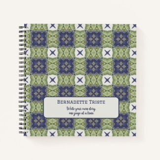 Cuaderno Nombre acuarela Resumen cuadrado azul geométrico