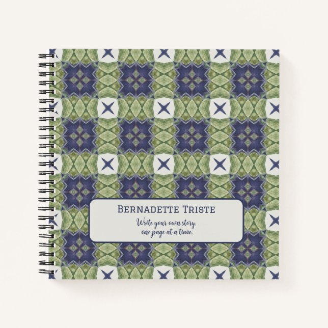 Cuaderno Nombre acuarela Resumen cuadrado azul geométrico (Anverso)