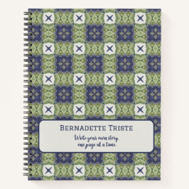 Cuaderno Nombre acuarela Resumen cuadrado azul geométrico