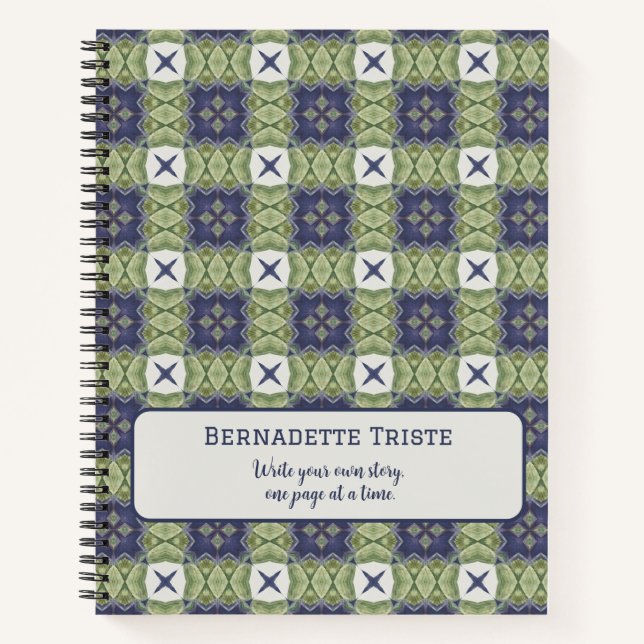 Cuaderno Nombre acuarela Resumen cuadrado azul geométrico (Anverso)