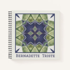 Cuaderno Nombre acuarela Resumen Patrón geométrico azul