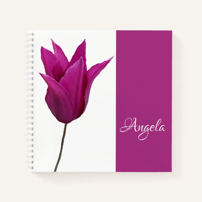 Cuaderno Nombre Angela personalizable tulipán floral rosa b (Anverso)