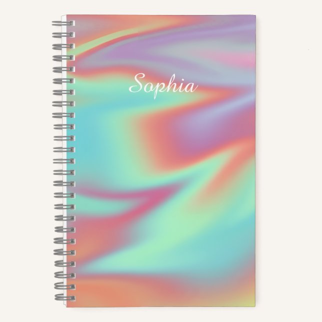 Cuaderno Nombre Aura Holográfico Irisado Moderno (Anverso)