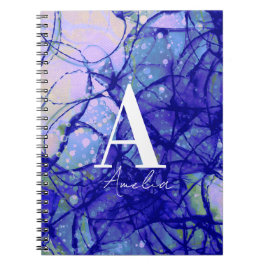 Cuaderno Nombre | Azul abstracto de monograma
