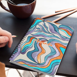 Cuaderno Nombre azul de guión ondulado Groovy Retro De vuel
