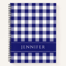 Nombre Azul y blanco Gingham Verificado Notebo