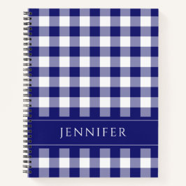 Cuaderno Nombre Azul y blanco Gingham Verificado Notebo