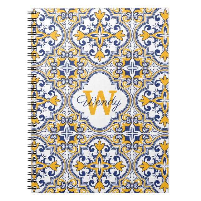 Cuaderno 💙 Nombre 💛 + Azulejos iniciales (Frente)