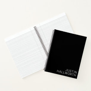 Cuaderno Nombre blanco moderno sobre negro