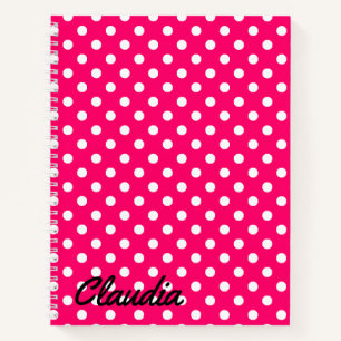 Cuaderno Nombre blanco rosado caliente de puntos de polka