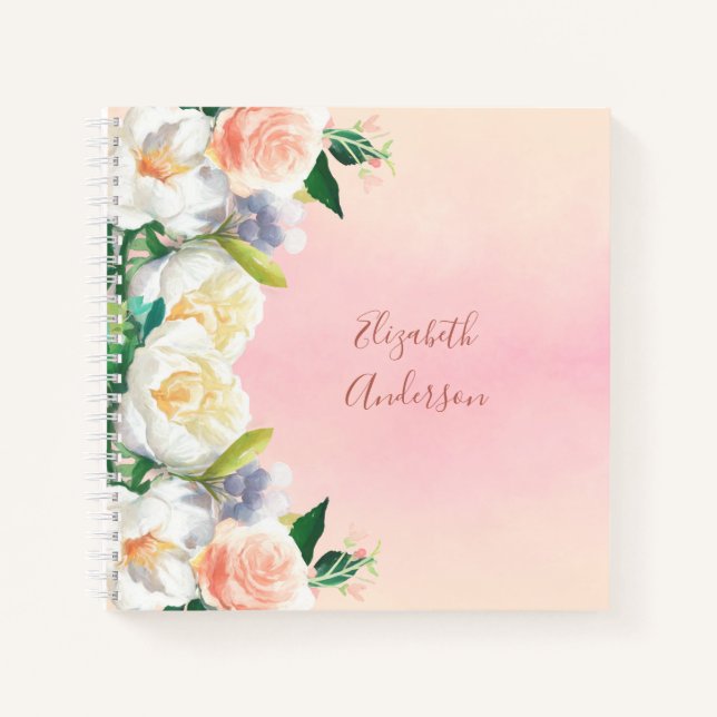Cuaderno Nombre blanco rosado de las flores (Anverso)