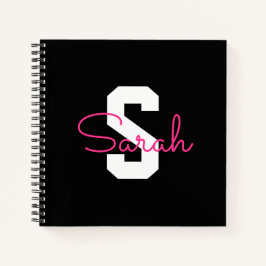 Cuaderno Nombre Bonito & Monograma | Negro Blanco & Rosa