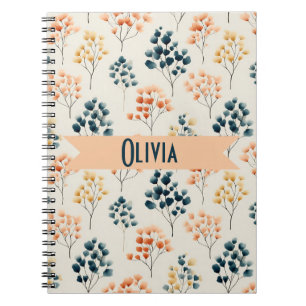 Cuaderno Nombre botánico de primavera vintage naranja y ver