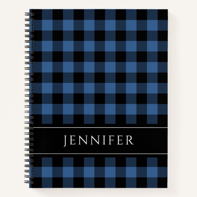 Cuaderno Nombre Cheques azules y negros Plaid Gingham Patte (Anverso)