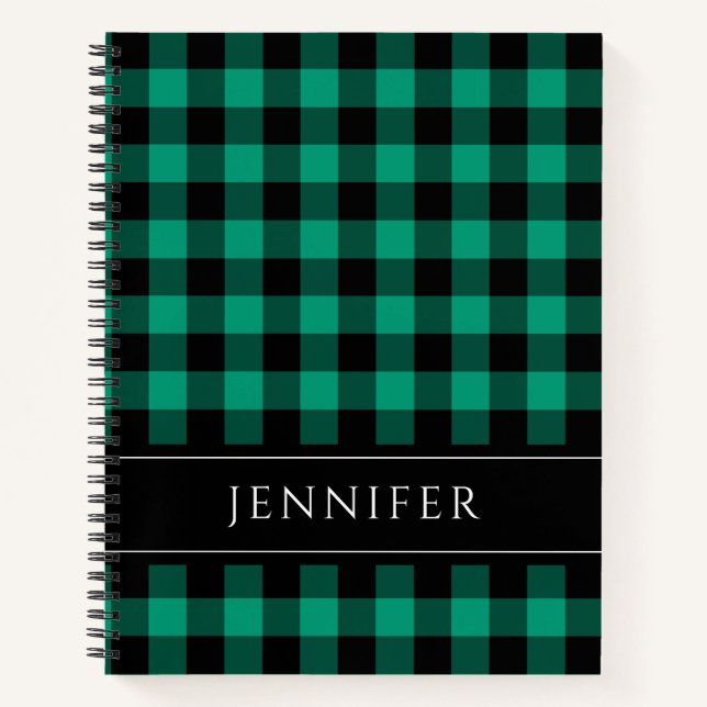 Cuaderno Nombre Cheques verdes y negros Plaid Gingham Patte (Anverso)
