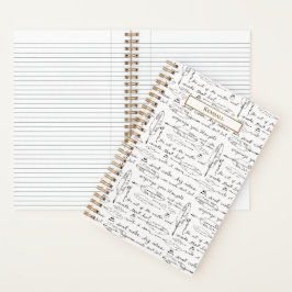 Cuaderno Nombre Chic Plumas y Tinta Dorado blanco Escritura