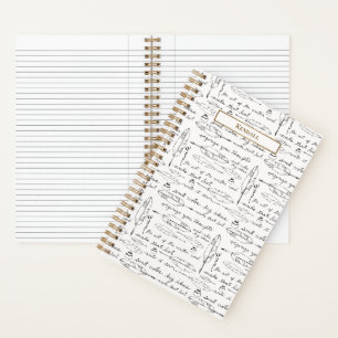 Cuaderno Nombre Chic Plumas y Tinta Dorado blanco Escritura