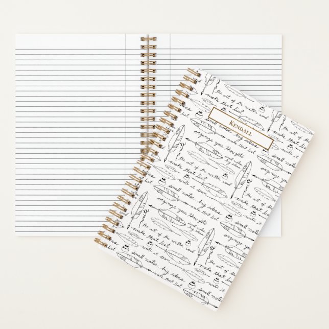 Cuaderno Nombre Chic Plumas y Tinta Dorado blanco Escritura (Interior)