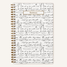 Cuaderno Nombre Chic Plumas y Tinta Dorado blanco Escritura