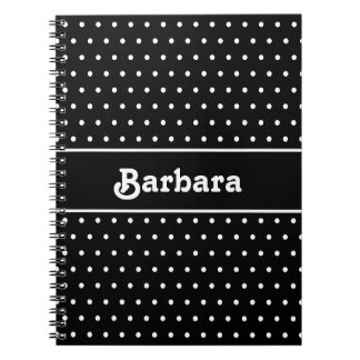 Cuaderno Nombre clásico personalizado Polka Dot negro y bla
