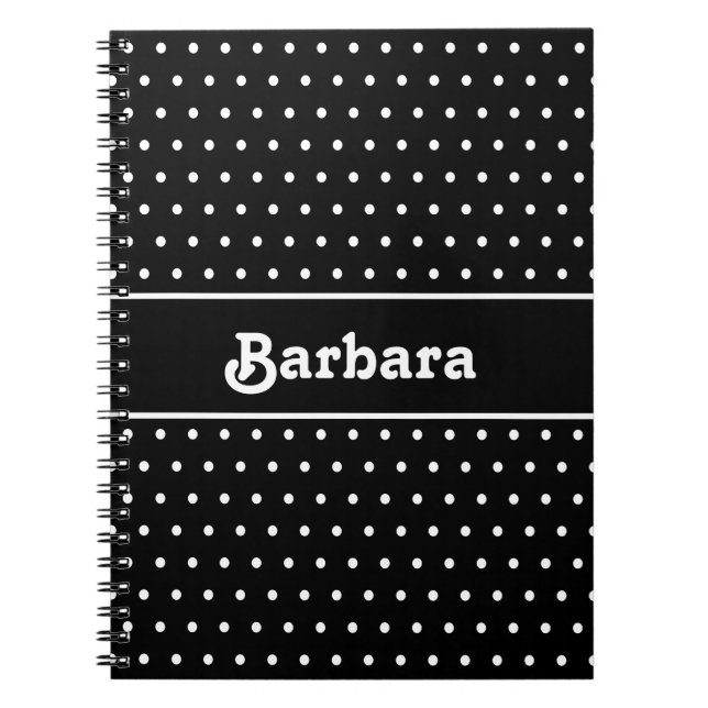 Cuaderno Nombre clásico personalizado Polka Dot negro y bla (Frente)