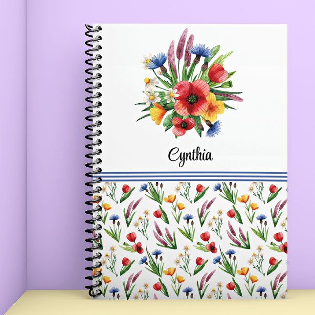 Cuaderno Nombre, colorido color de agua veraniego, flores s (Subido por el creador)
