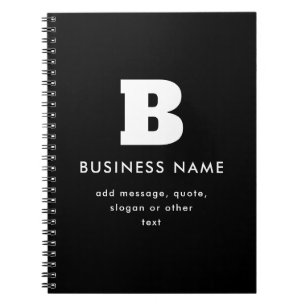 Cuaderno Nombre comercial editable y eslogan   Blanco y neg