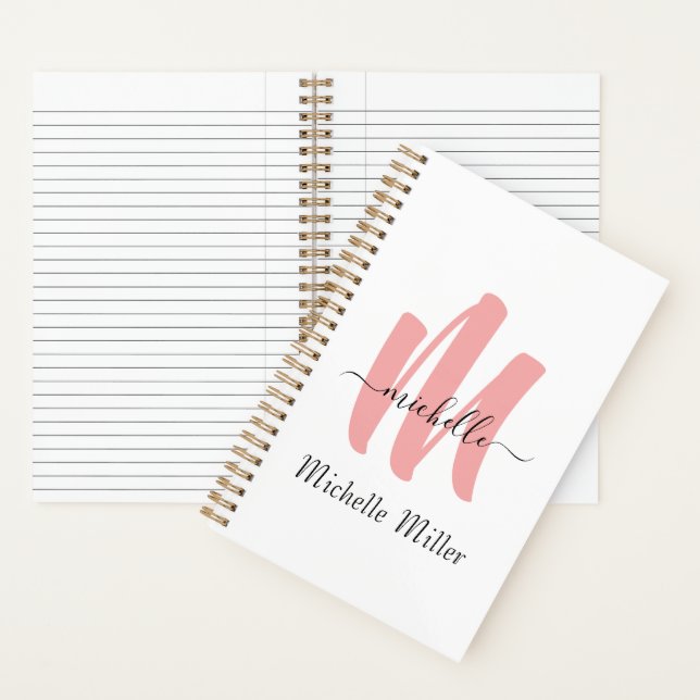 Cuaderno nombre comercial inicial del monograma blanco rosa (Interior)