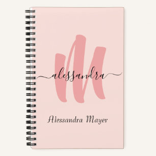 Cuaderno nombre comercial inicial del monograma de rosa rub