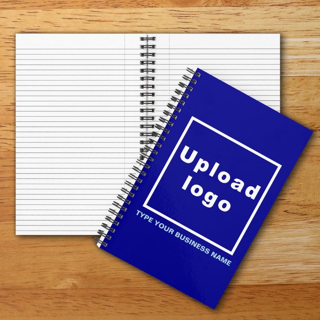 Cuaderno Nombre comercial y logotipo en bloc de notas en es (Build brand name awareness. Your business logo and name on blue color cover of spiral notebook.)