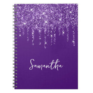 Cuaderno Nombre con brillo real morado que gotea