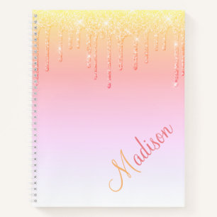 Cuaderno Nombre con destellos de brillo ombré rosa