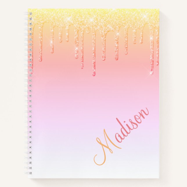 Cuaderno Nombre con destellos de brillo ombré rosa (Anverso)