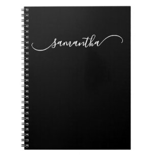 Cuaderno Nombre con firma curva y elegante en blanco y negr