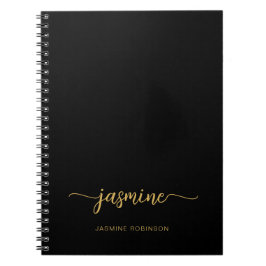 Cuaderno Nombre con guion de monograma femenino de oro negr