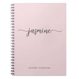 Cuaderno Nombre con guión de monograma femenino rosa suave