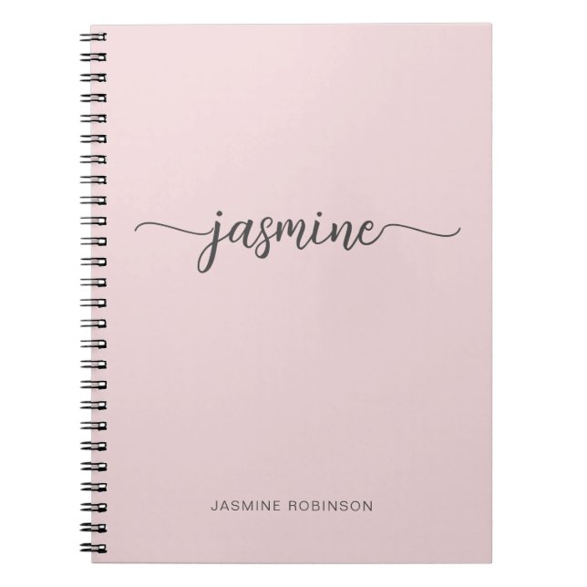 Cuaderno Nombre con guión de monograma femenino rosa suave  (Frente)