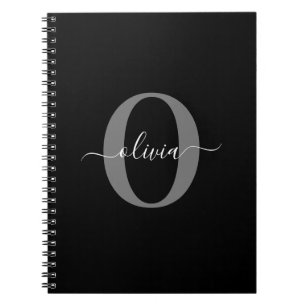 Cuaderno Nombre con guion de monograma personalizado Negro 